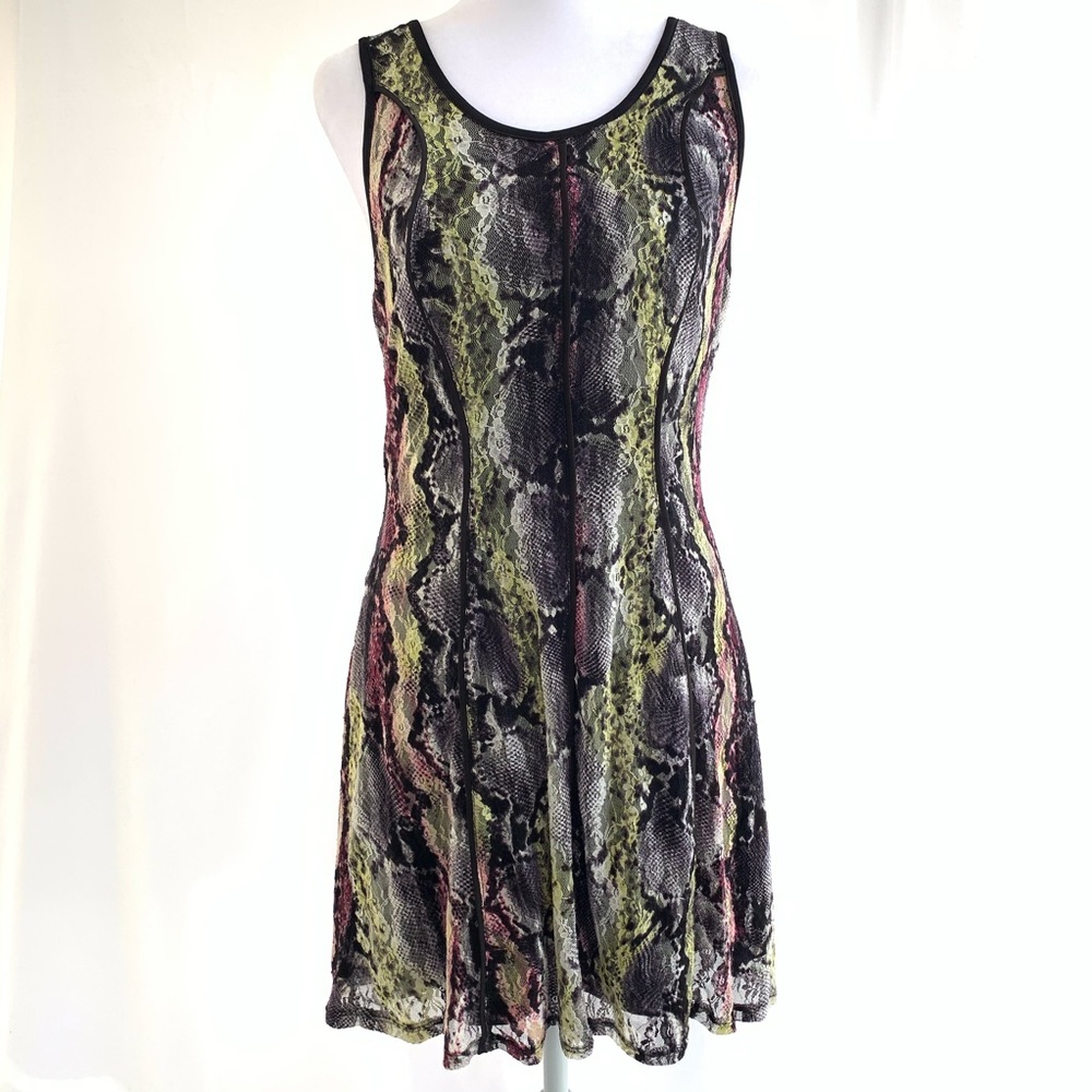 BAR III Sleeveless Goth Dress Size S Black/Multi Mesh Lace Halloween Party